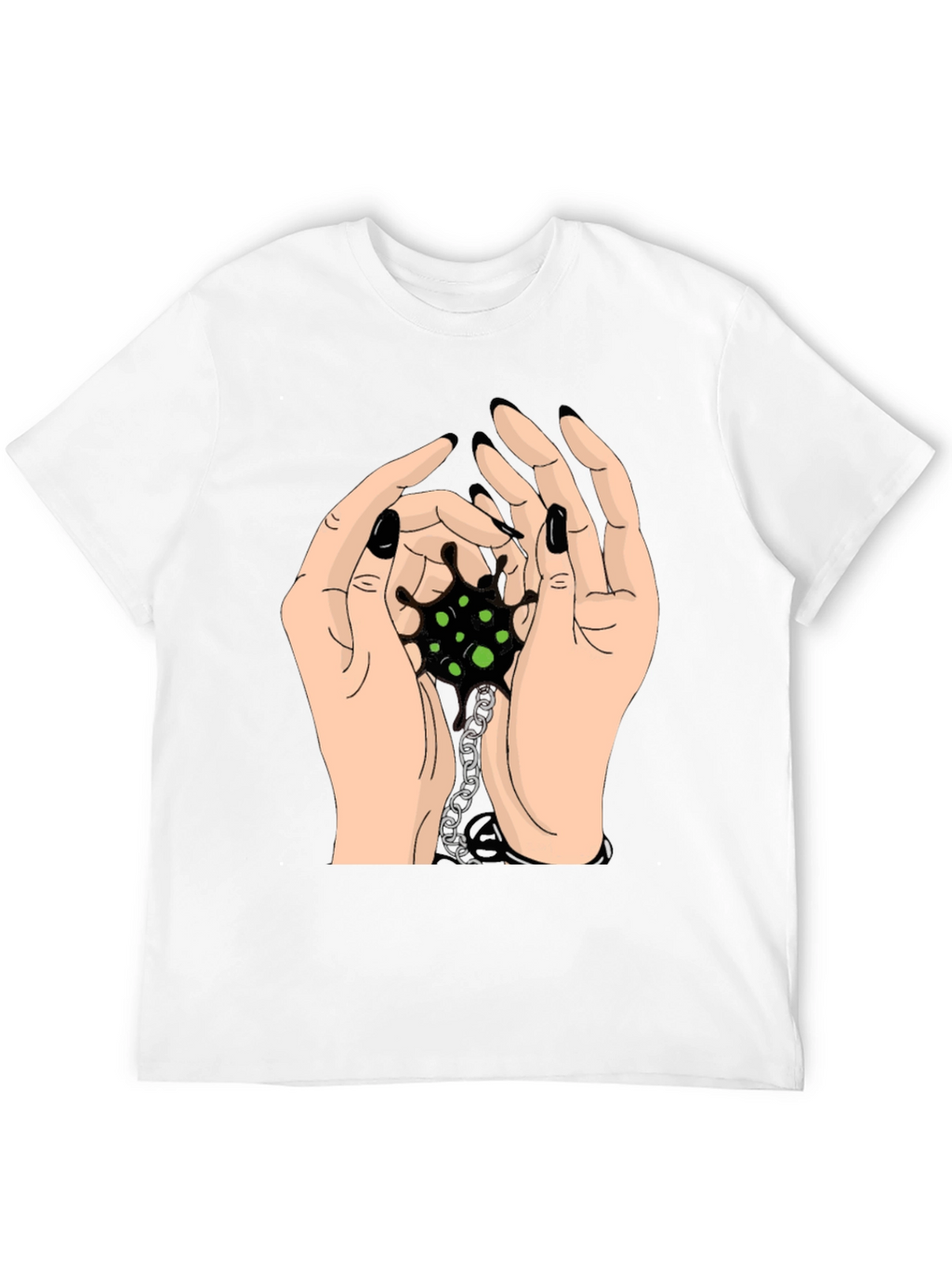 Hands Holding Chain Graphic Tee - Black Cotton