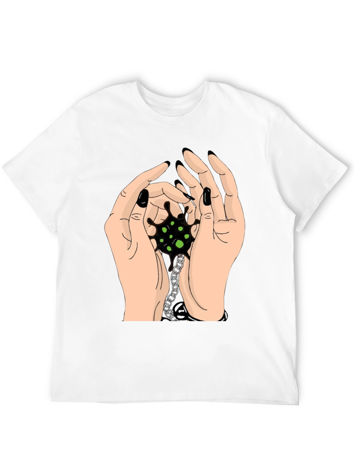 Hands Holding Chain Graphic Tee - Black Cotton