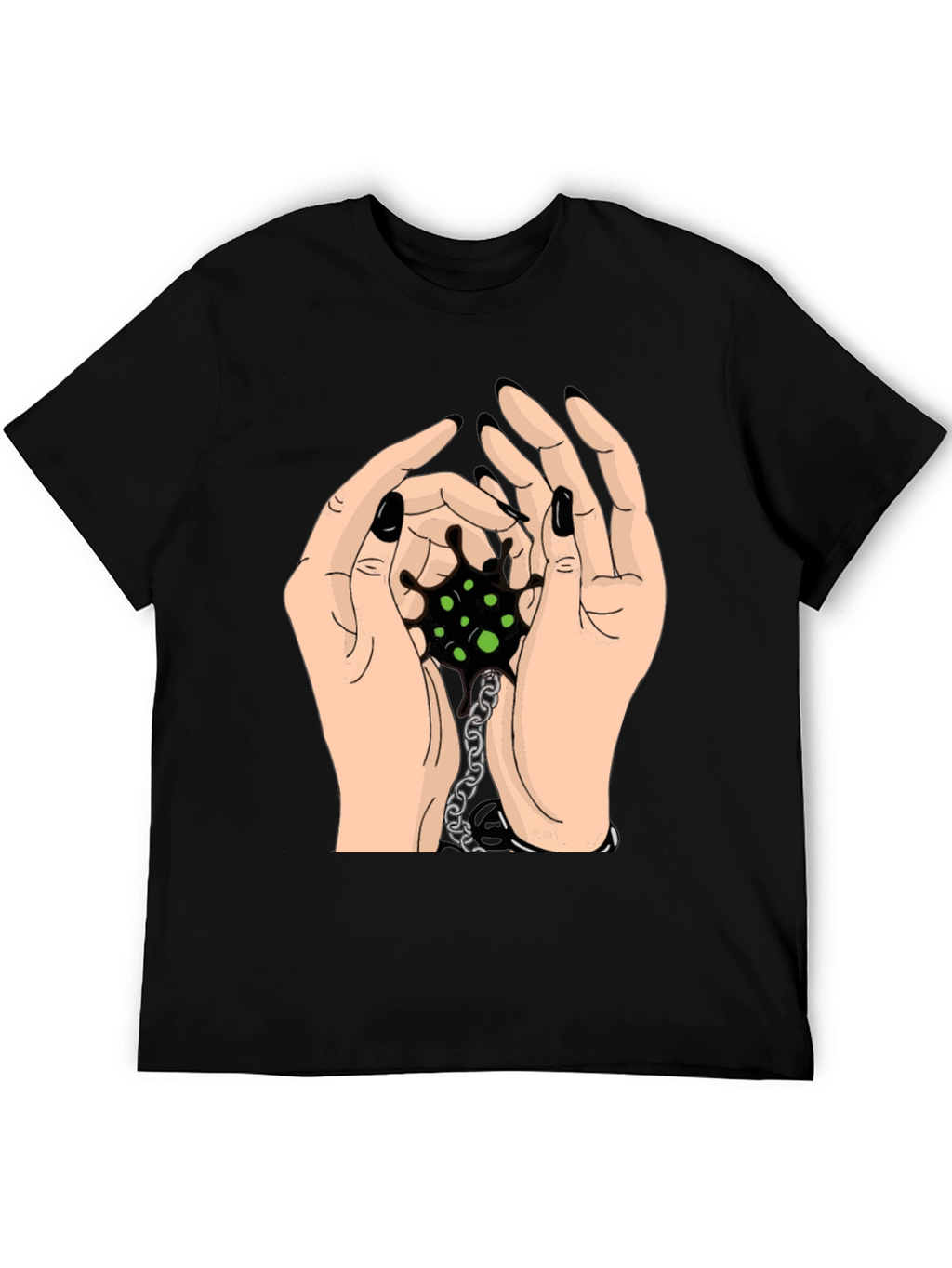 Hands Holding Chain Graphic Tee - Black Cotton