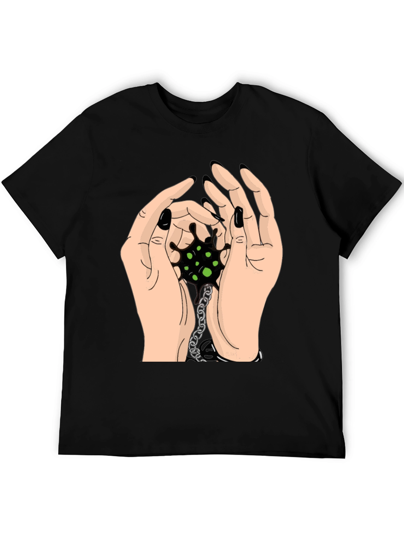 Hands Holding Chain Graphic Tee - Black Cotton