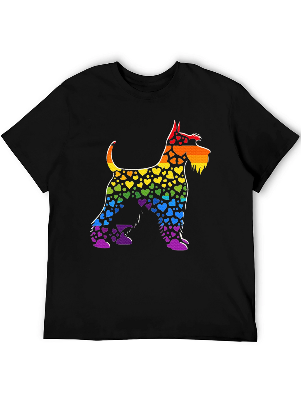 Rainbow Heart Dog T-Shirt Black Cotton Tee