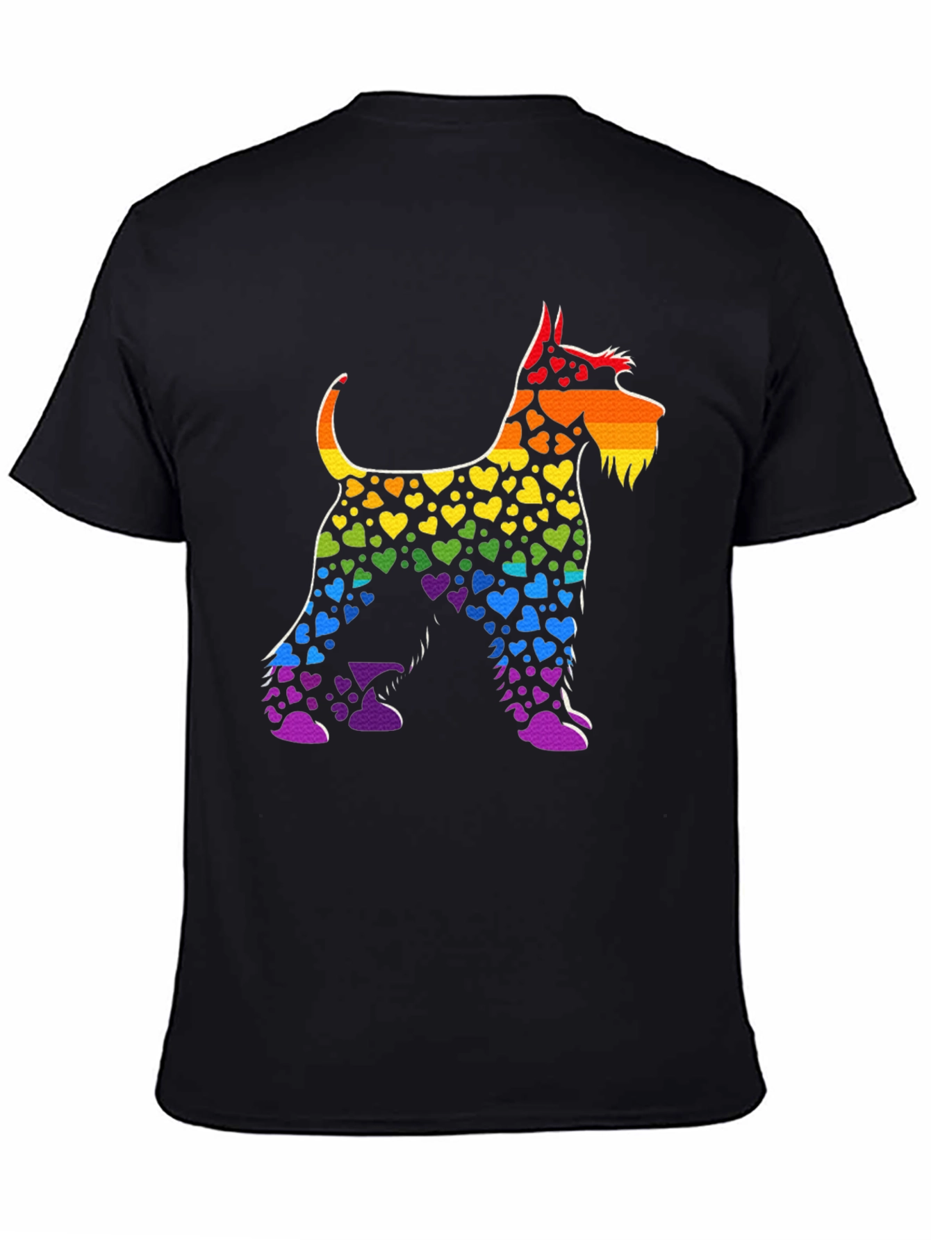 Rainbow Heart Dog T-Shirt Black Cotton Tee