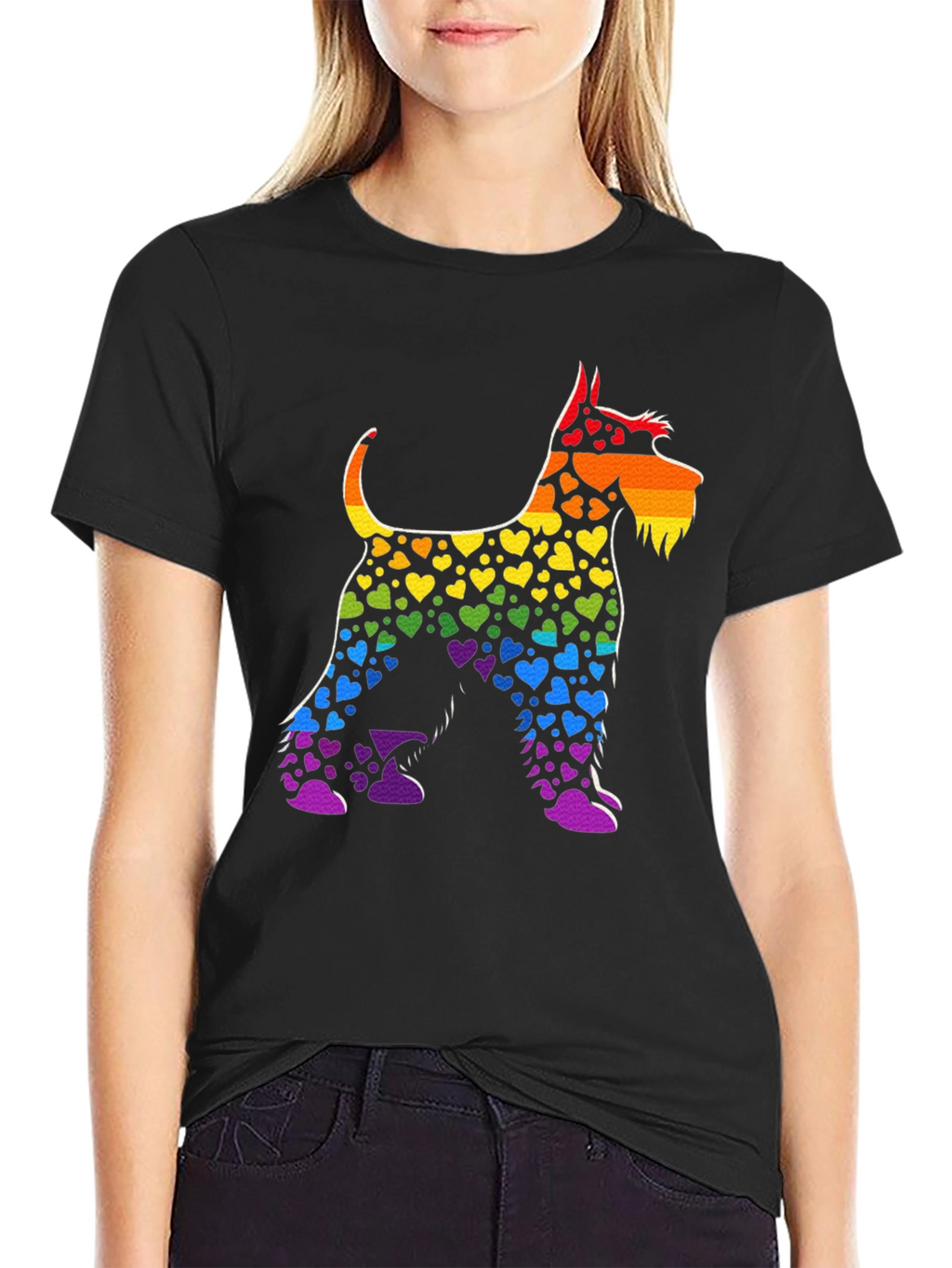 Rainbow Heart Dog T-Shirt Black Cotton Tee