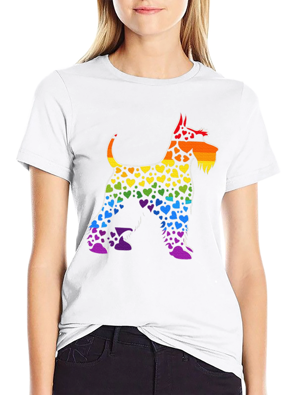 Rainbow Heart Dog T-Shirt Black Cotton Tee