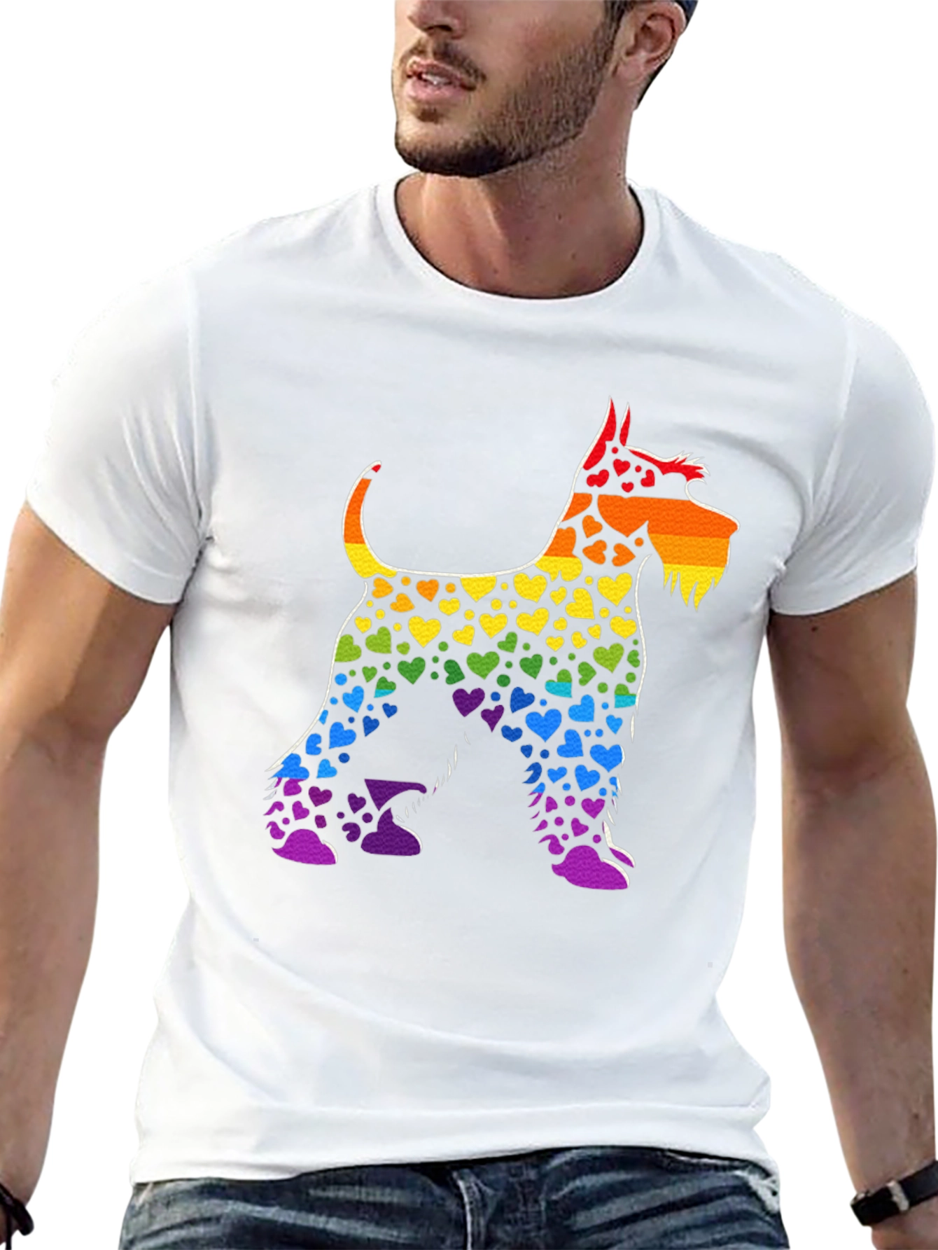 Rainbow Heart Dog T-Shirt Black Cotton Tee
