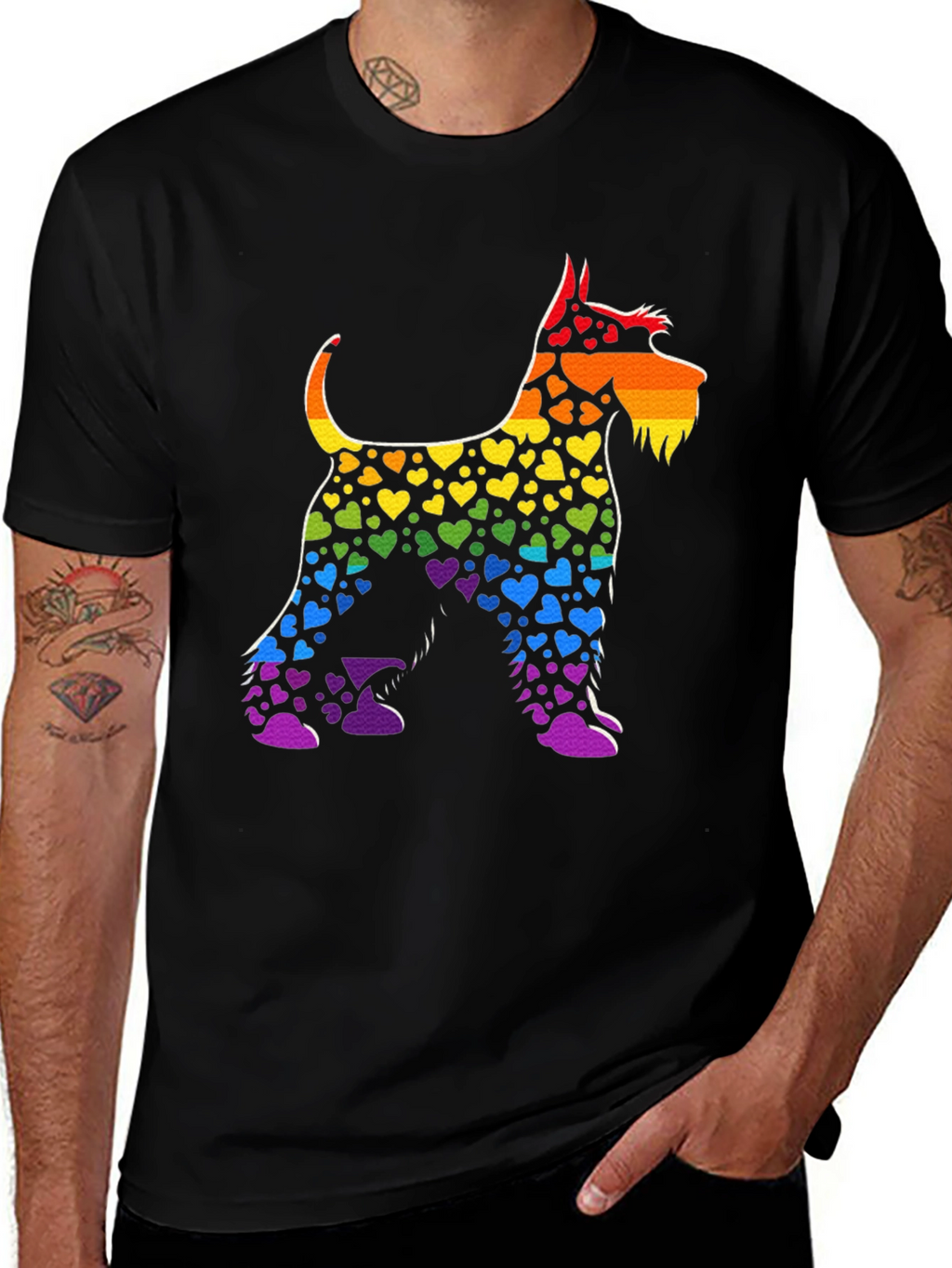 Rainbow Heart Dog T-Shirt Black Cotton Tee