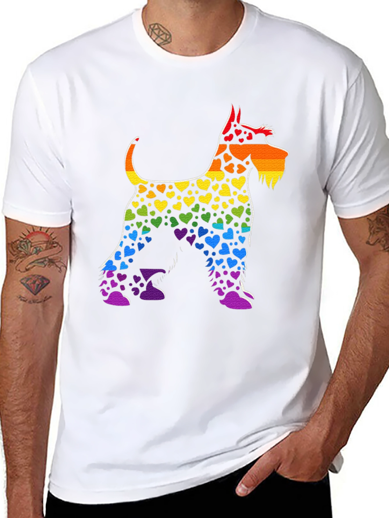 Rainbow Heart Dog T-Shirt Black Cotton Tee