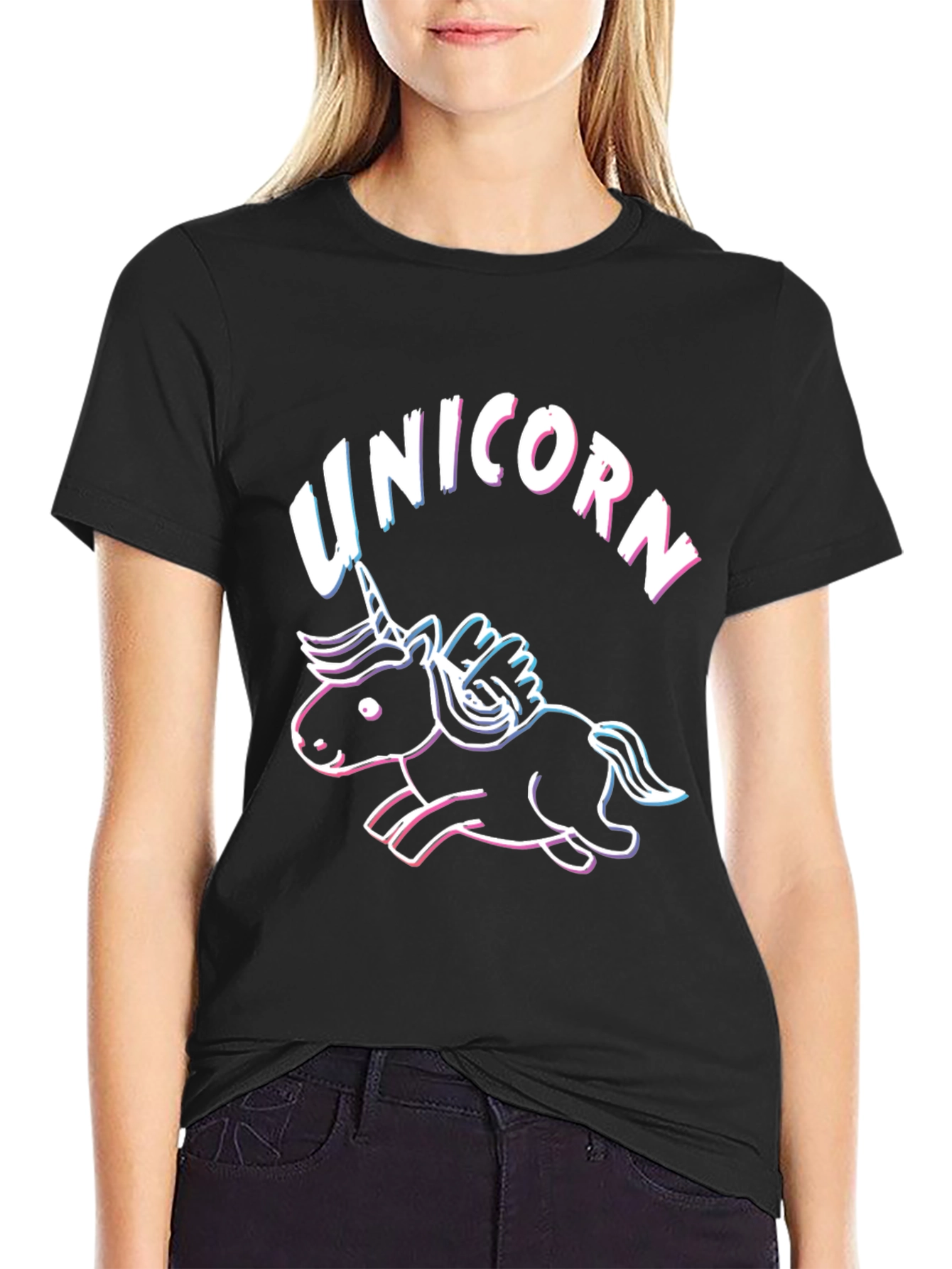 Neon Unicorn Graphic T-Shirt - Black Cotton Tee