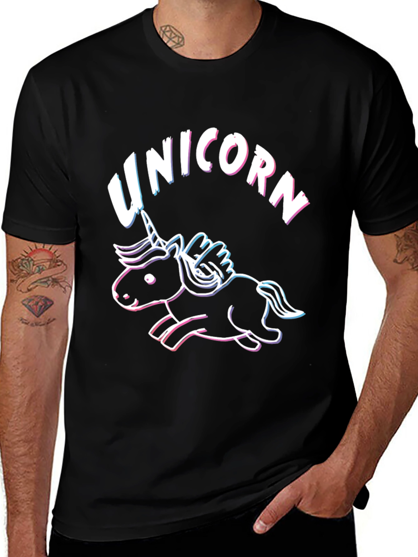 Neon Unicorn Graphic T-Shirt - Black Cotton Tee