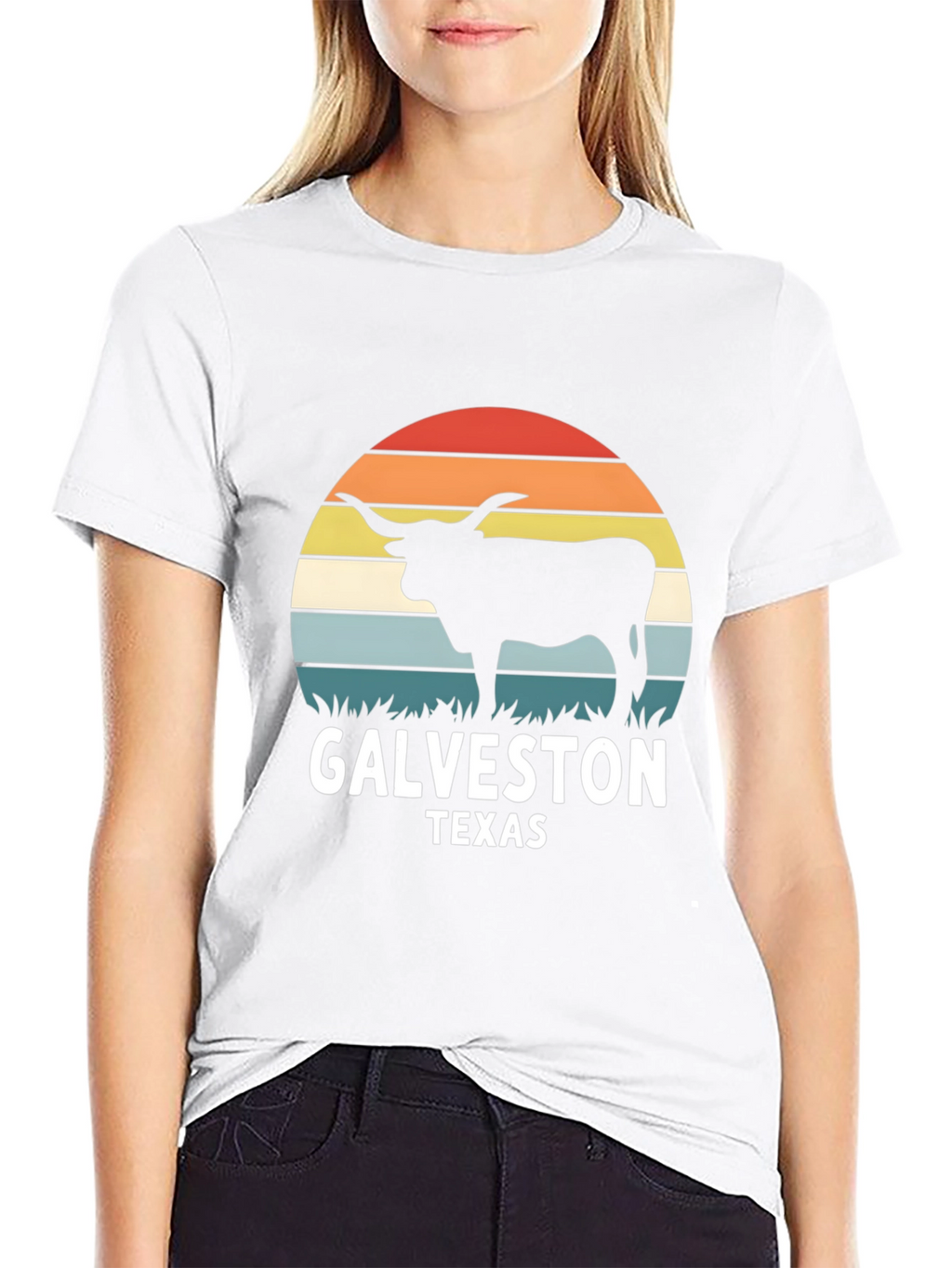 Galveston Texas Bull T-Shirt - Retro Sunset Design