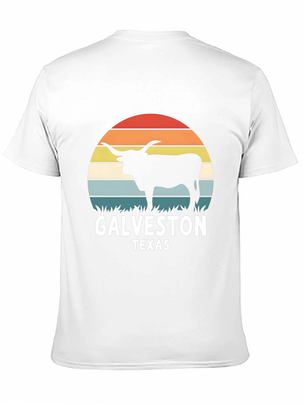 Galveston Texas Bull T-Shirt - Retro Sunset Design