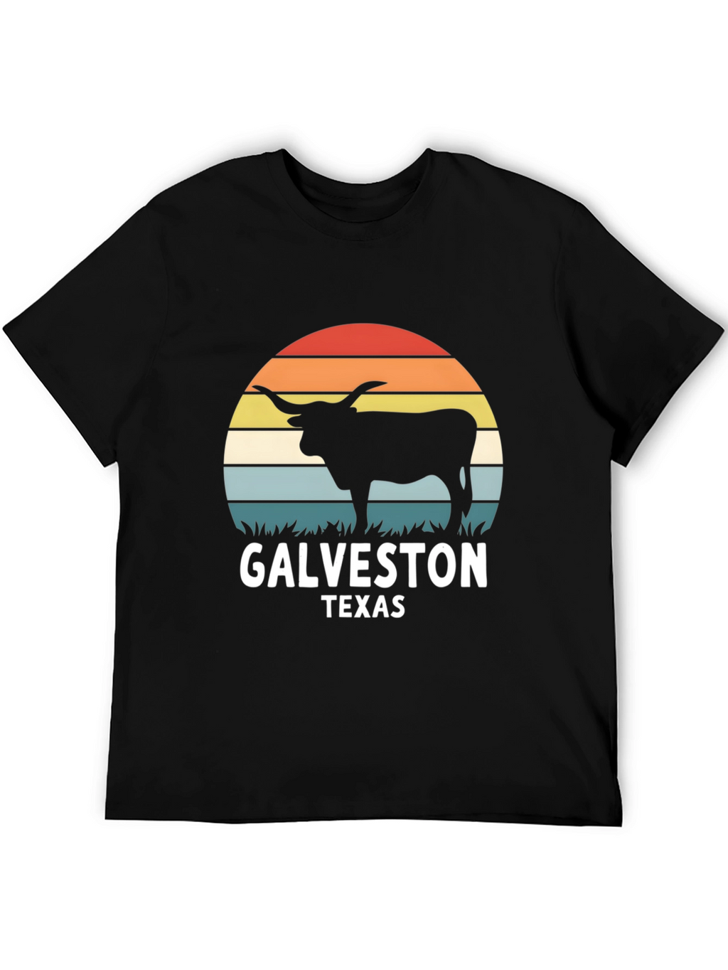 Galveston Texas Bull T-Shirt - Retro Sunset Design