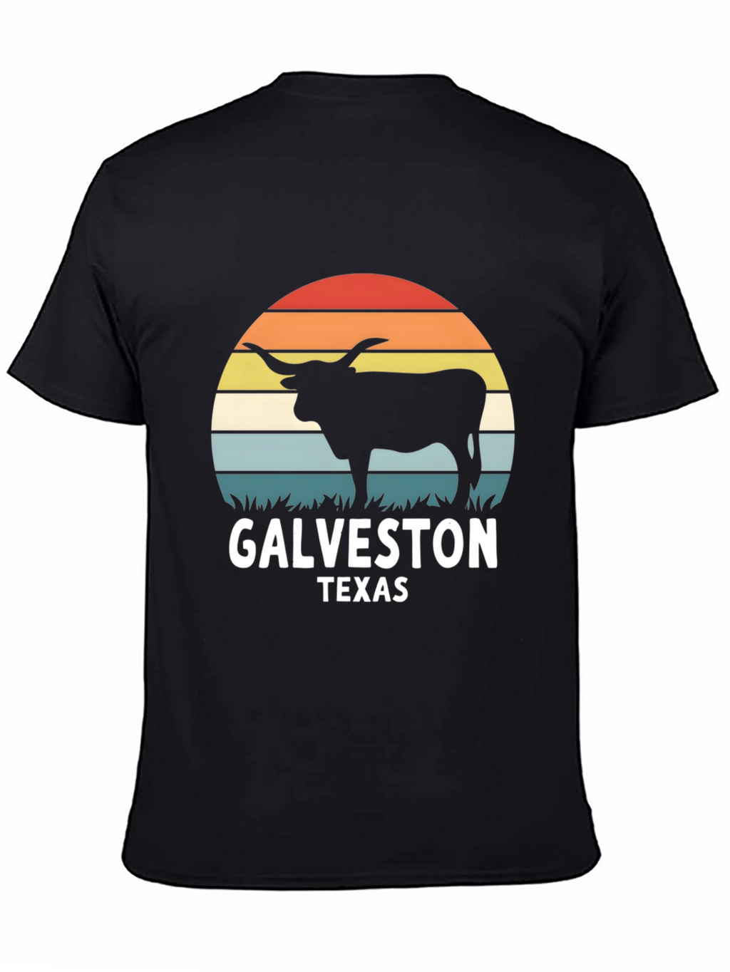 Galveston Texas Bull T-Shirt - Retro Sunset Design