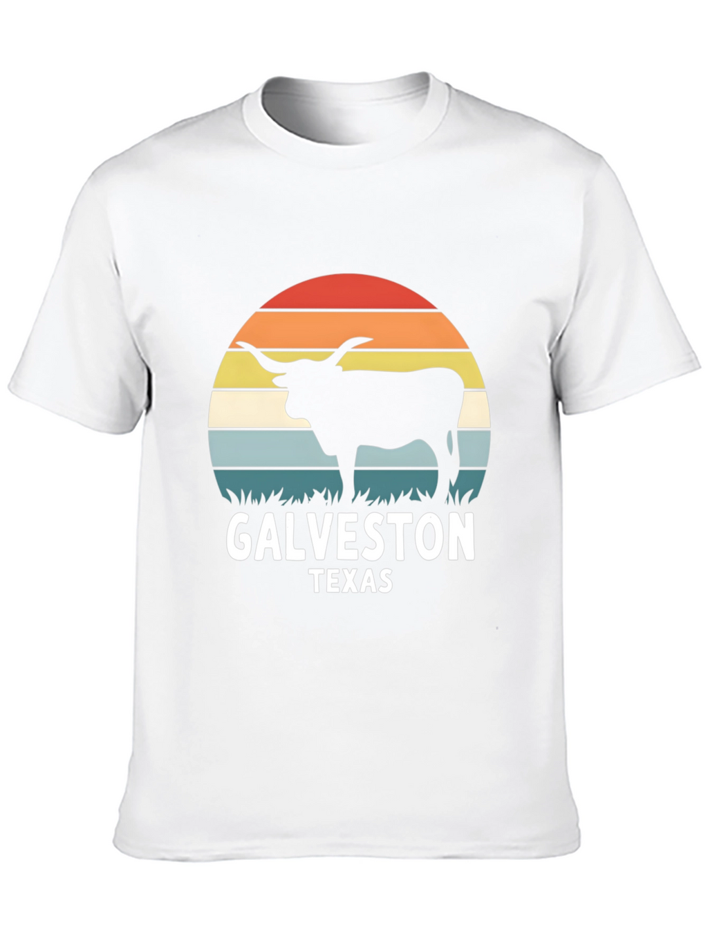 Galveston Texas Bull T-Shirt - Retro Sunset Design