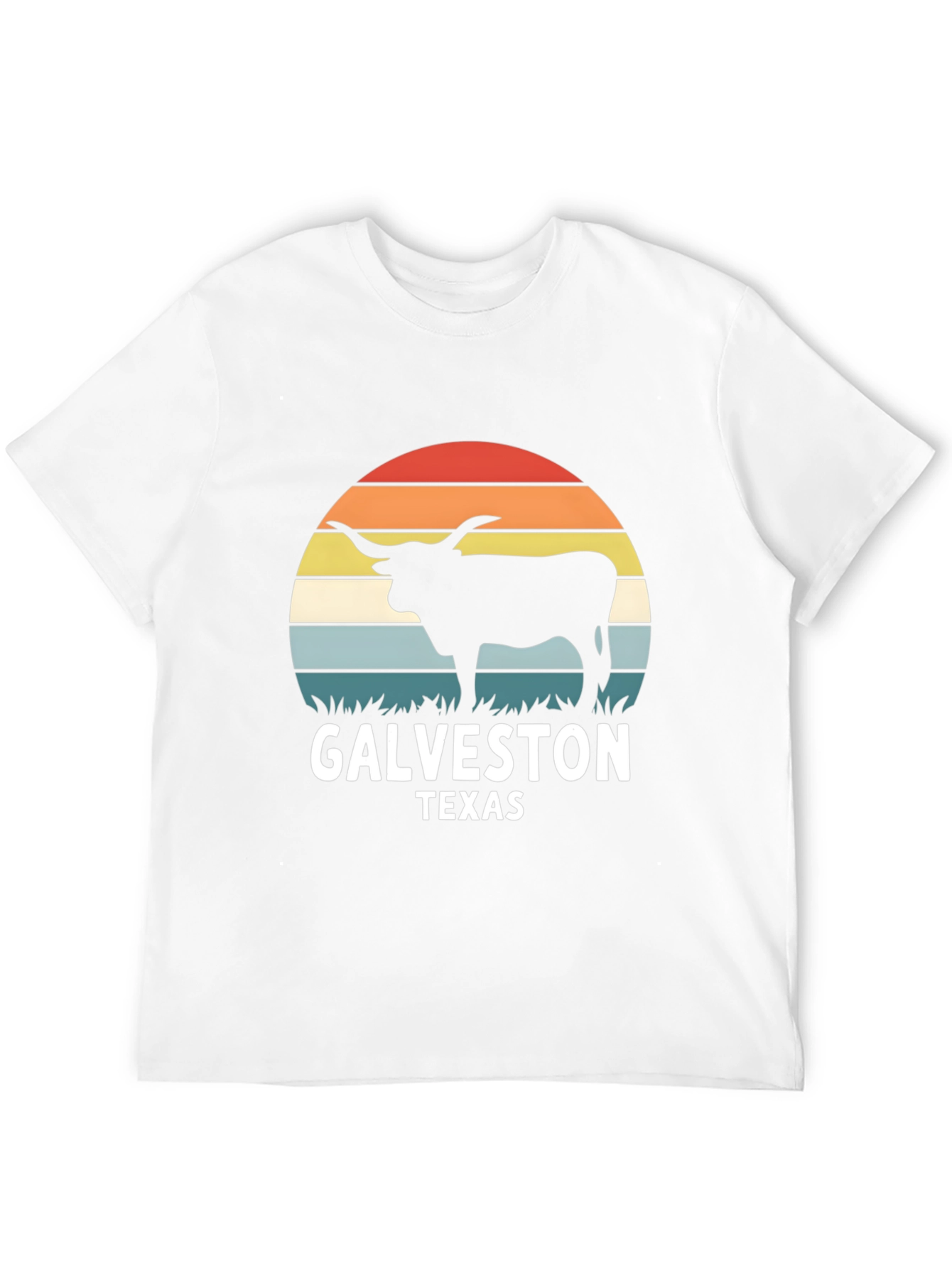 Galveston Texas Bull T-Shirt - Retro Sunset Design