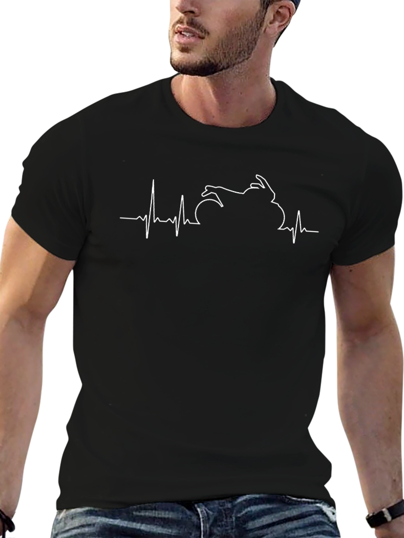 Motorcycle Heartbeat Graphic Tee - Biker Style
