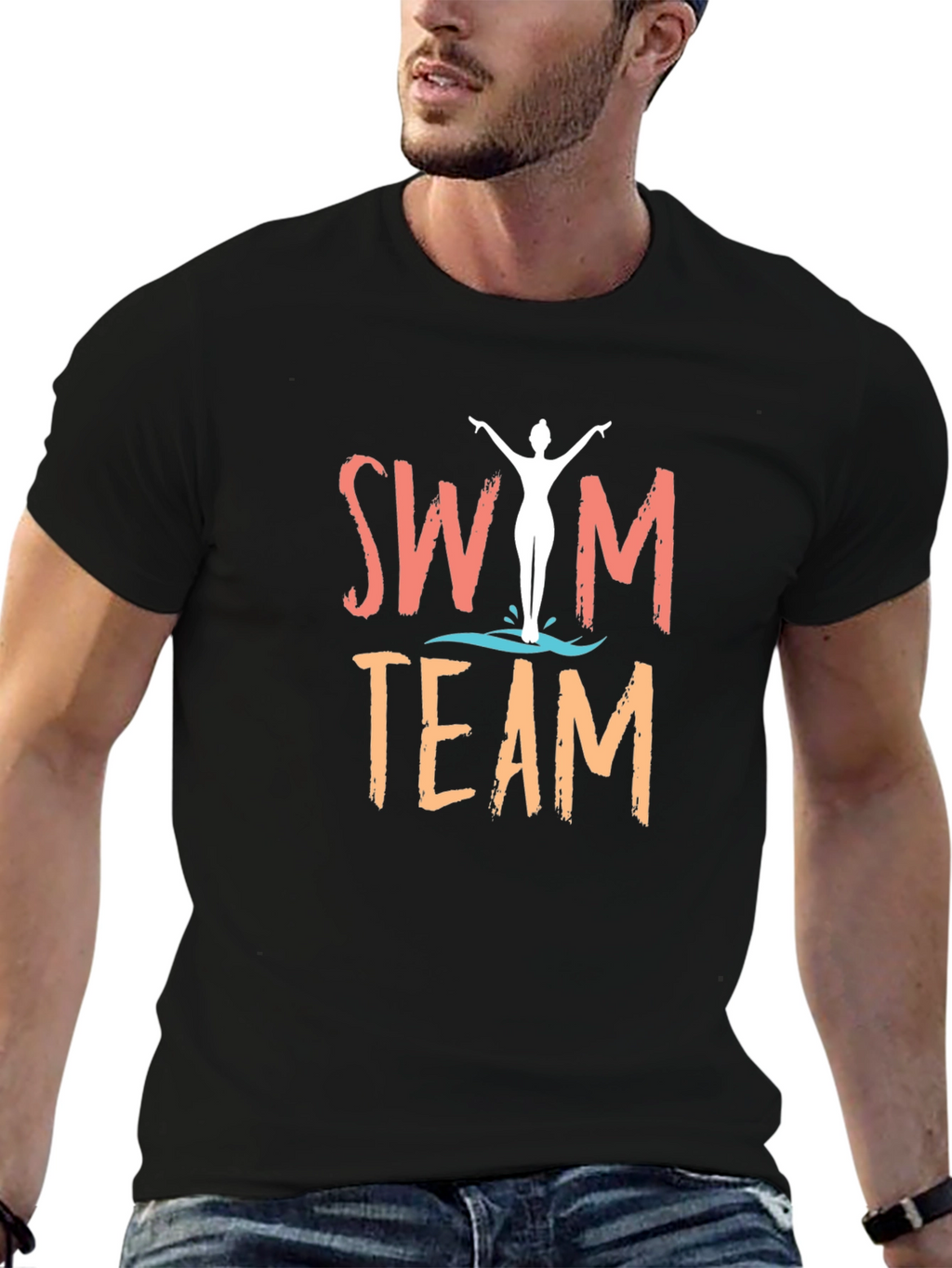 Swim Team Graphic T-Shirt - Black