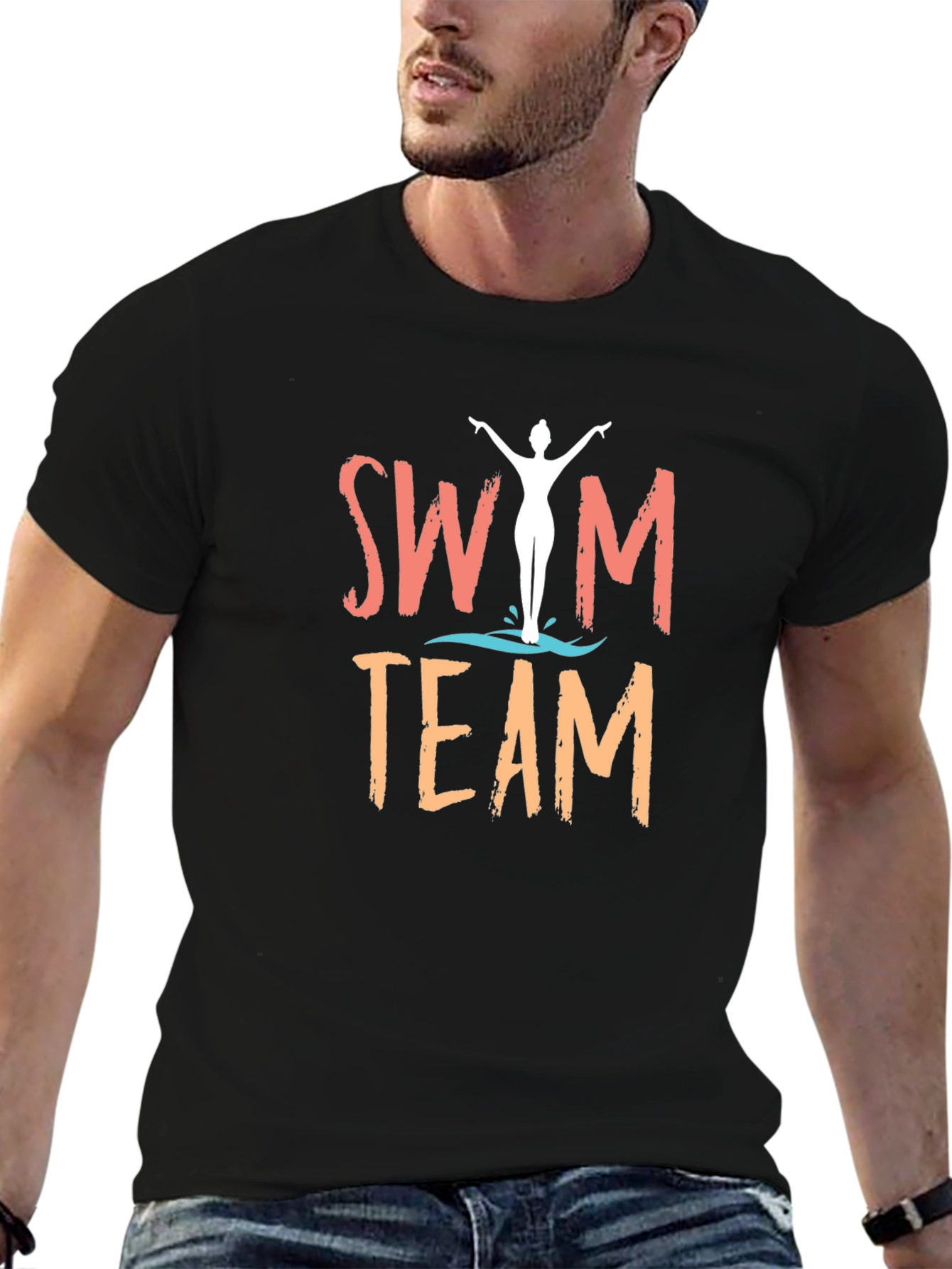 Swim Team Graphic T-Shirt - Black