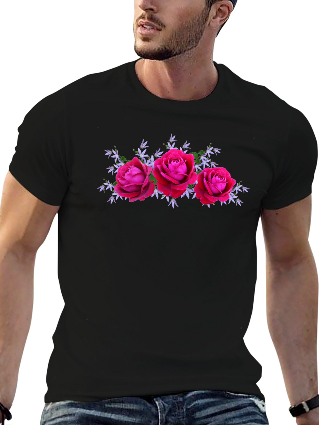 Floral Rose Graphic Black T-Shirt