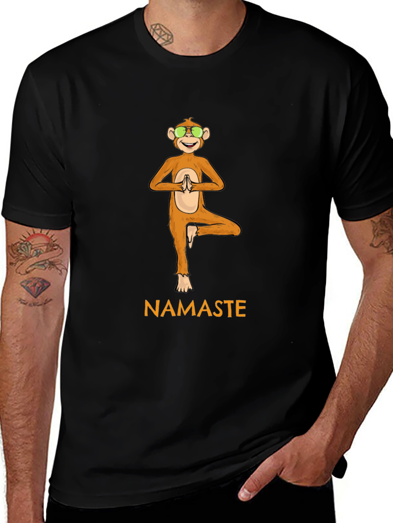 Yoga Monkey Namaste Black T-Shirt