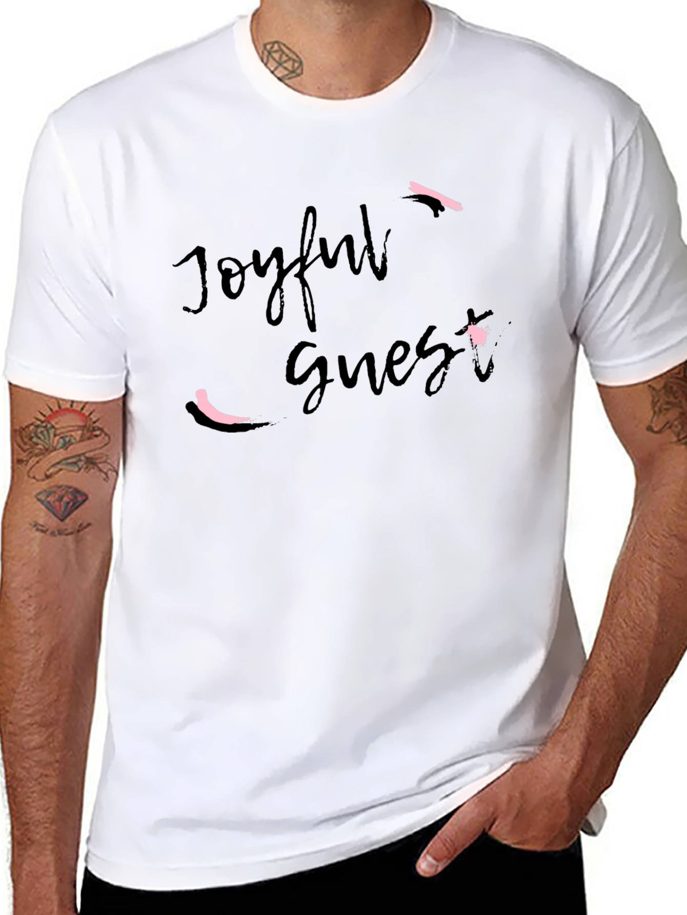 Joyful Guest Graphic Tee - Stylish Unisex Black T-Shirt