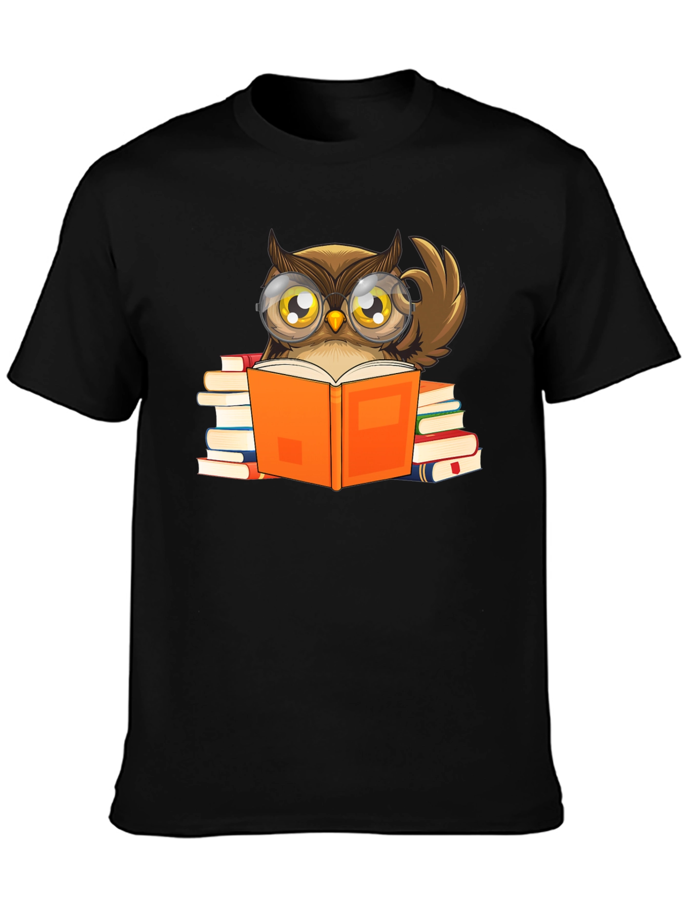 Owl Reading Book T-Shirt - Black