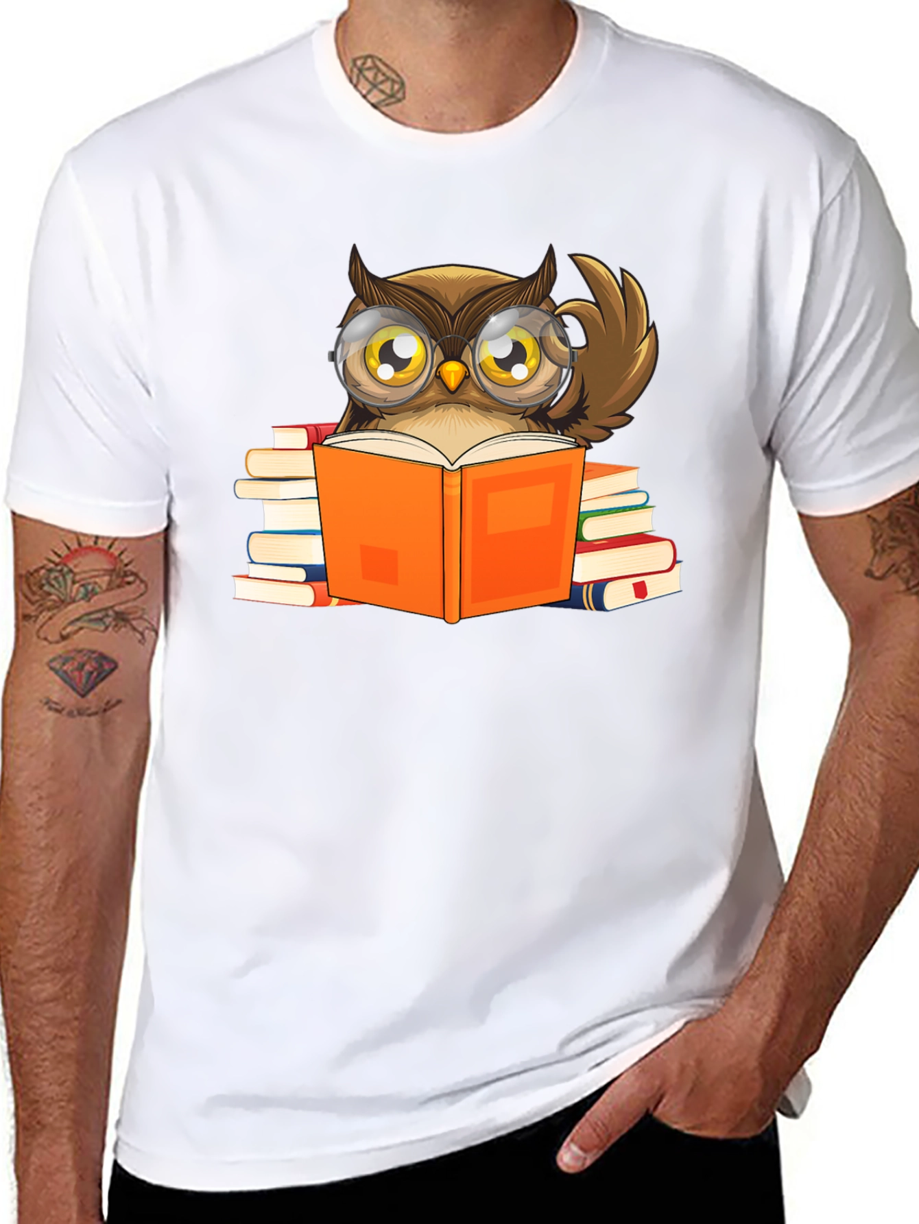 Owl Reading Book T-Shirt - Black