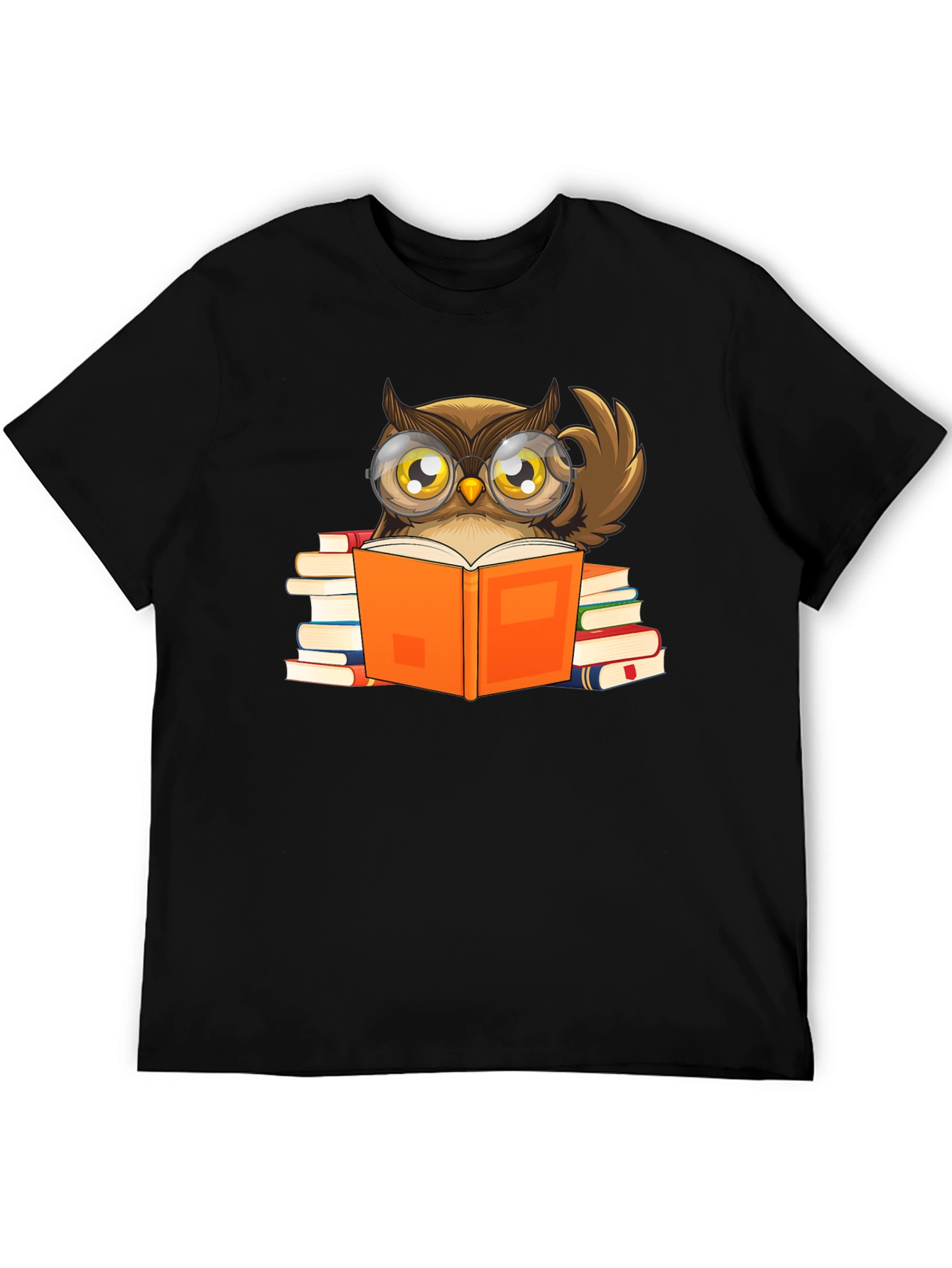 Owl Reading Book T-Shirt - Black