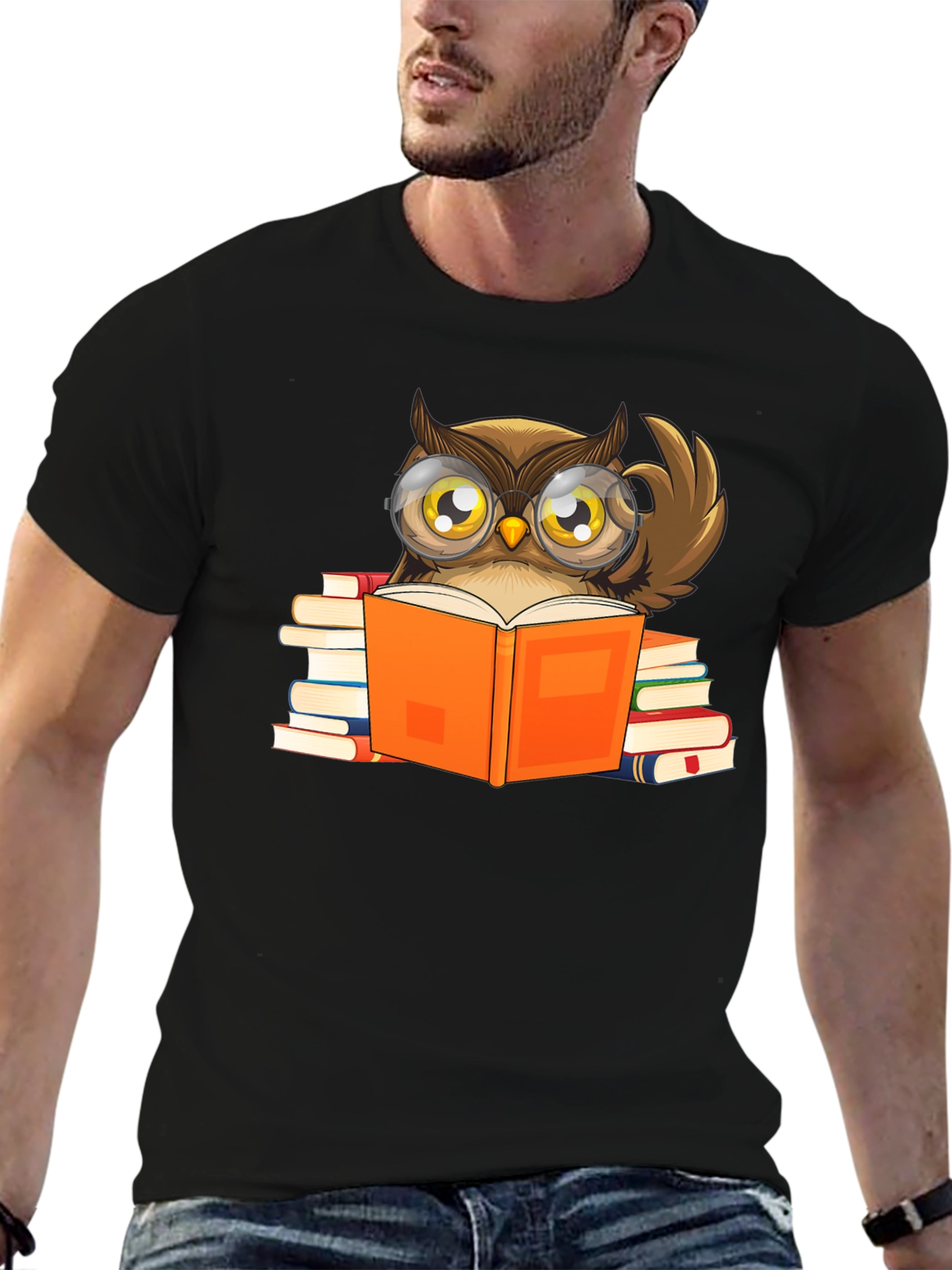 Owl Reading Book T-Shirt - Black