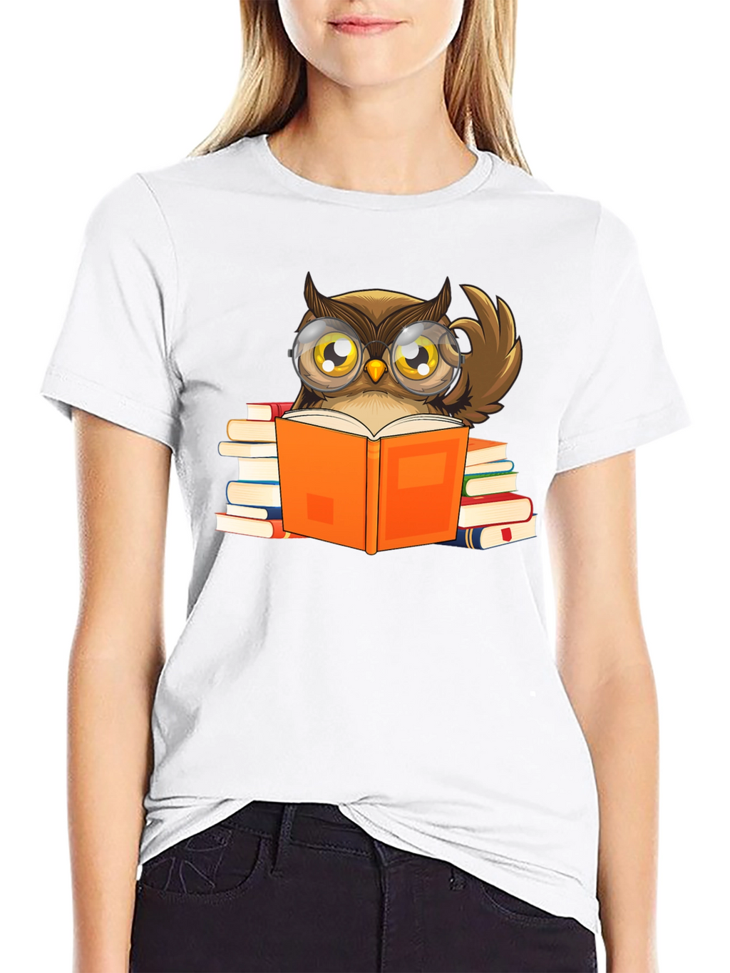 Owl Reading Book T-Shirt - Black