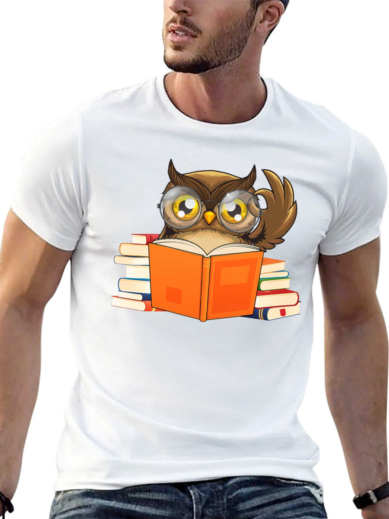Owl Reading Book T-Shirt - Black
