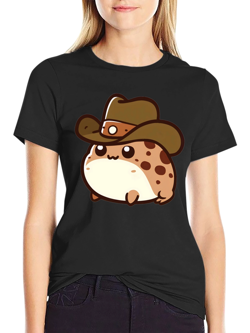 Cartoon Cowboy Frog T-Shirt - Black