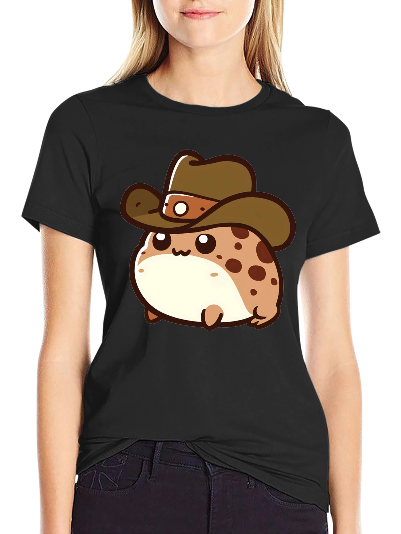 Cartoon Cowboy Frog T-Shirt - Black