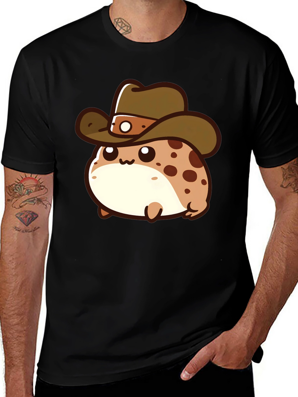 Cartoon Cowboy Frog T-Shirt - Black