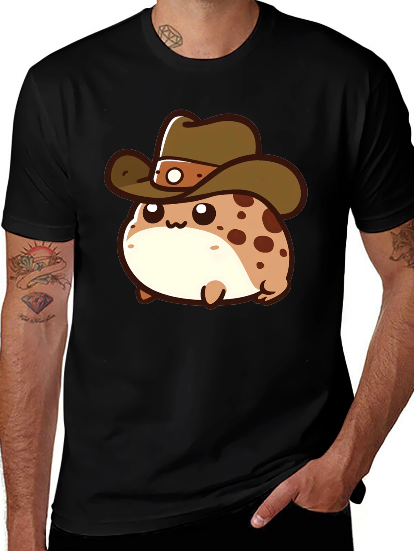 Cartoon Cowboy Frog T-Shirt - Black