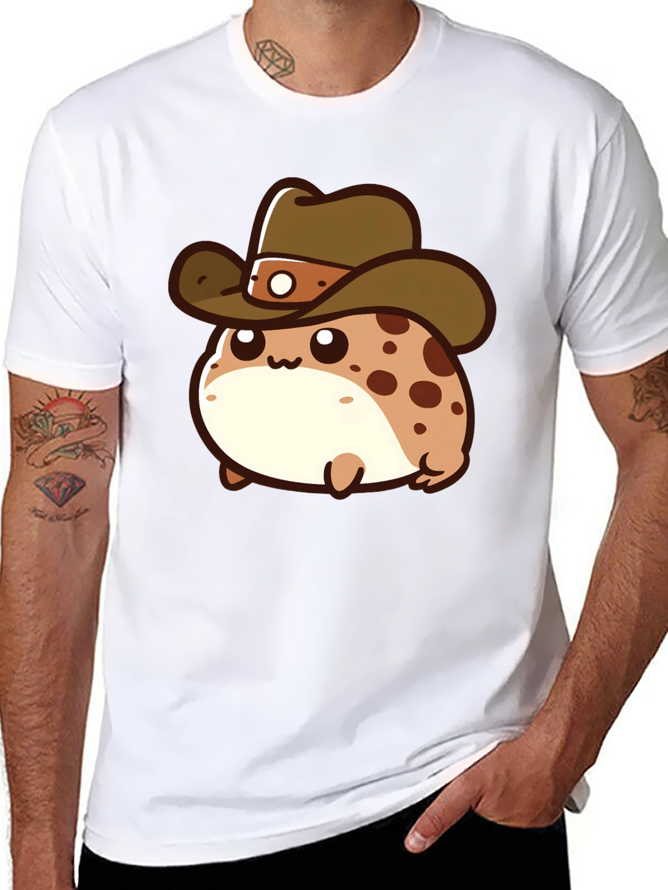 Cartoon Cowboy Frog T-Shirt - Black