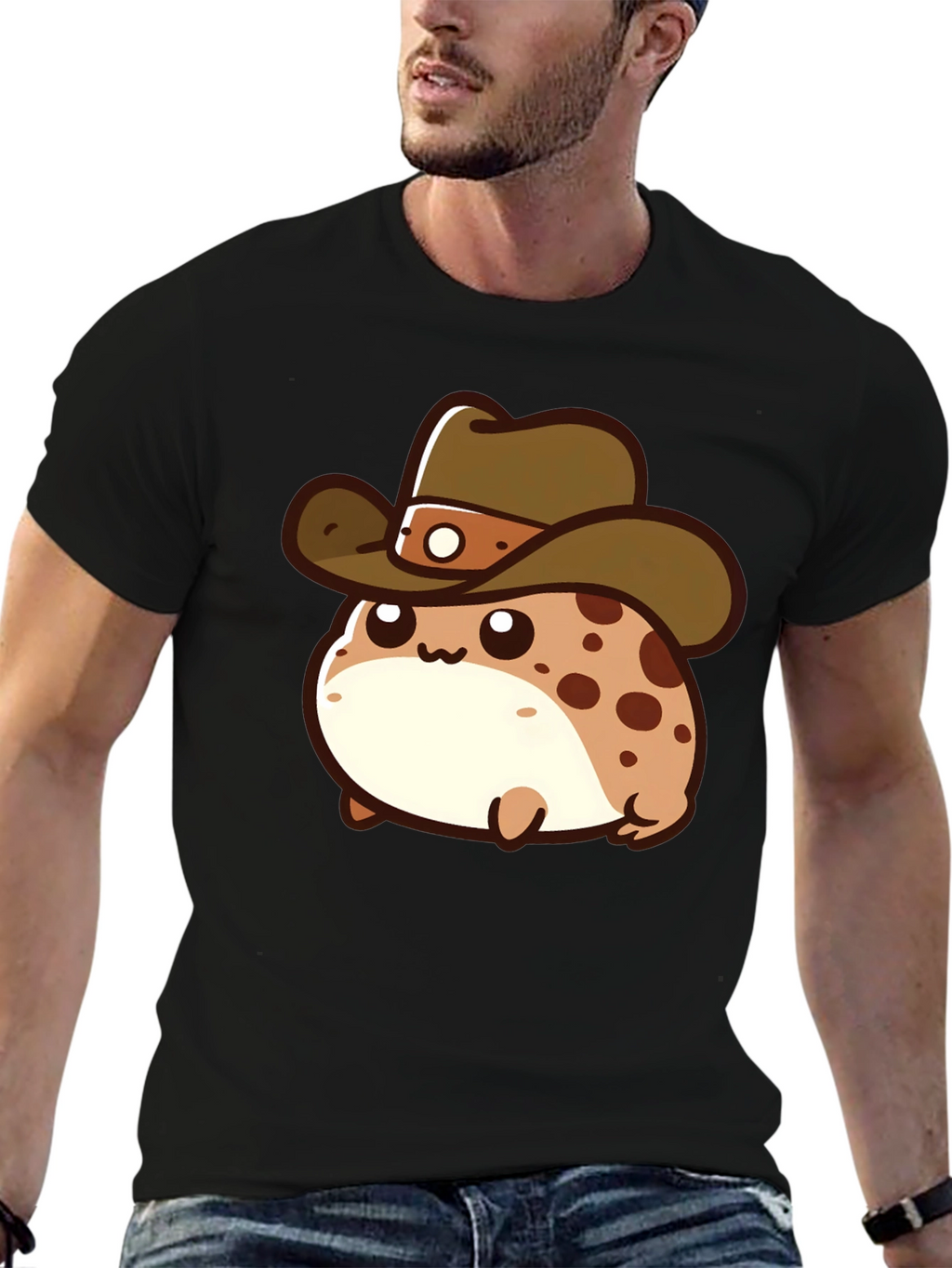 Cartoon Cowboy Frog T-Shirt - Black