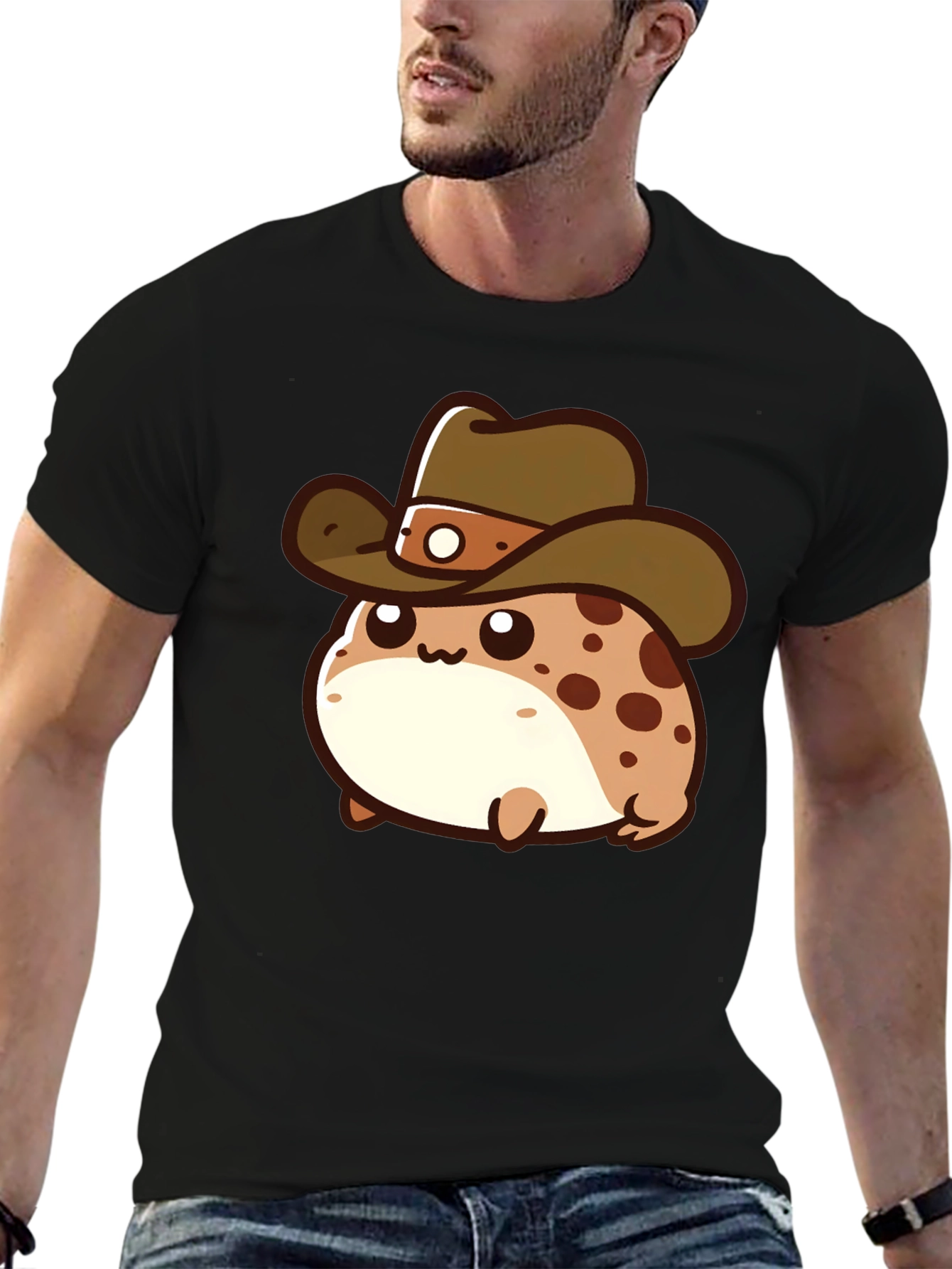 Cartoon Cowboy Frog T-Shirt - Black