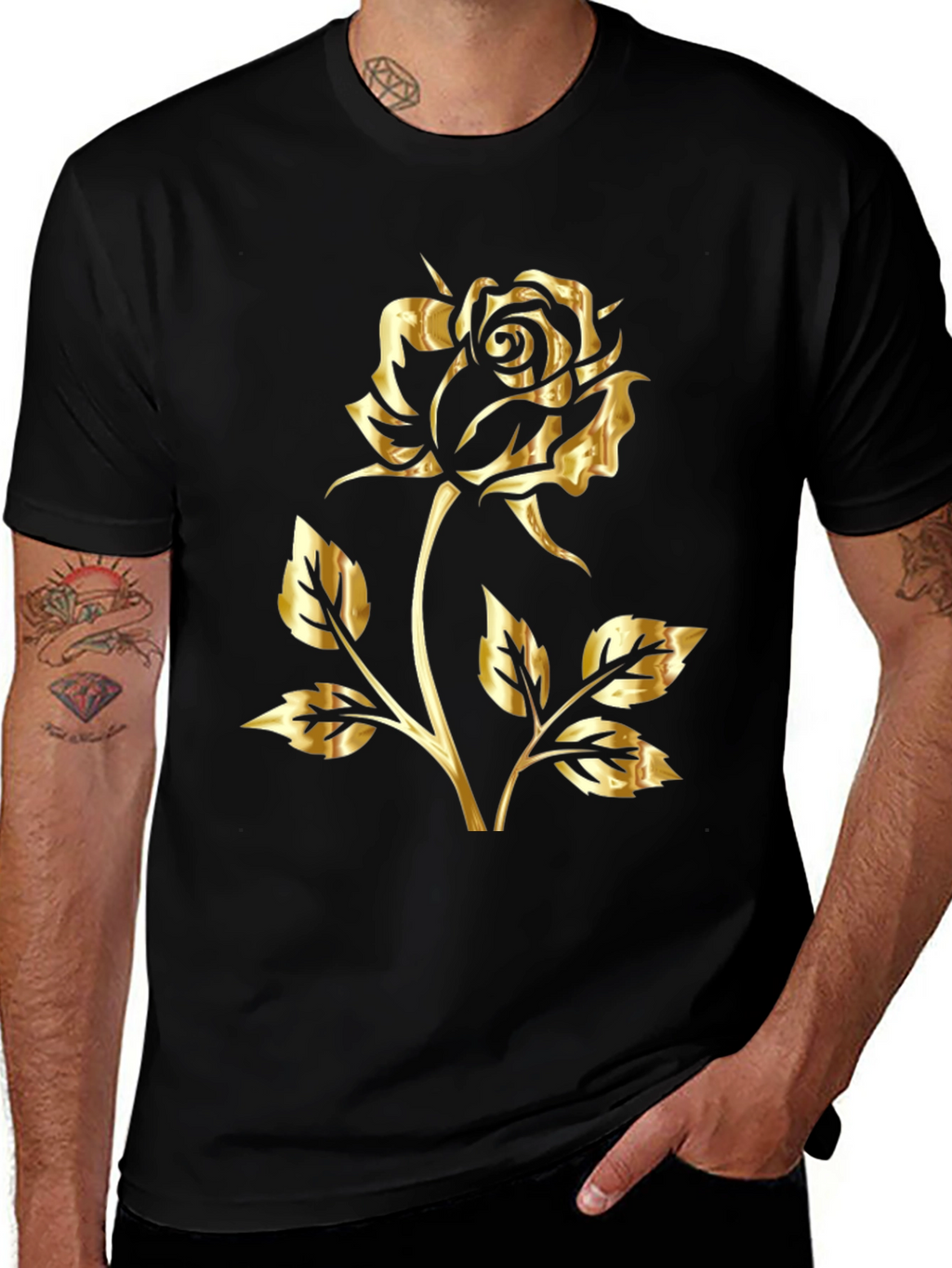 Golden Rose Graphic Black T-Shirt