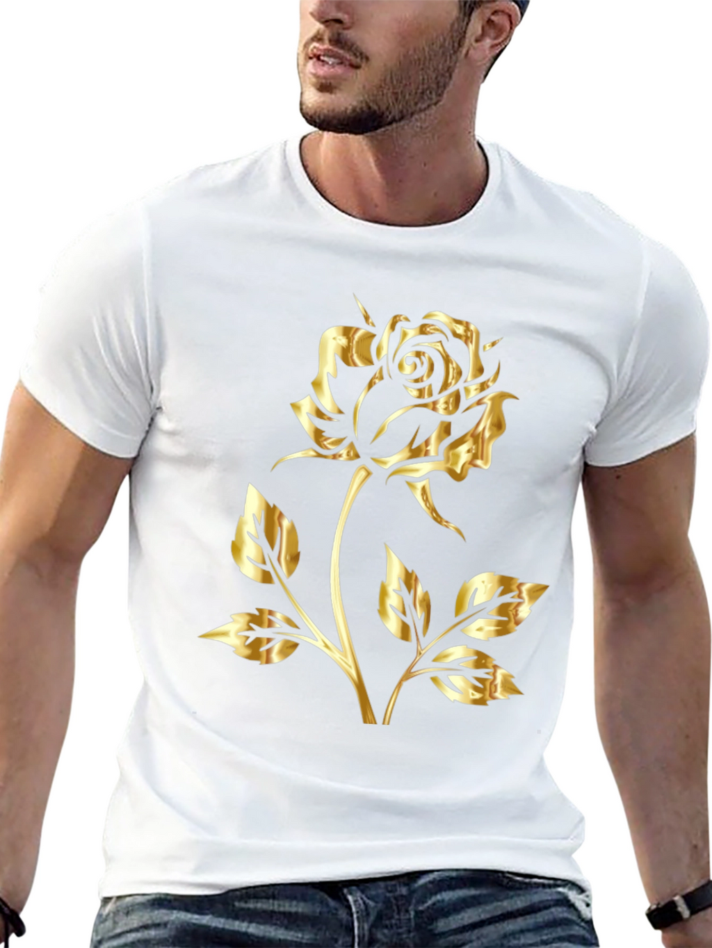 Golden Rose Graphic Black T-Shirt