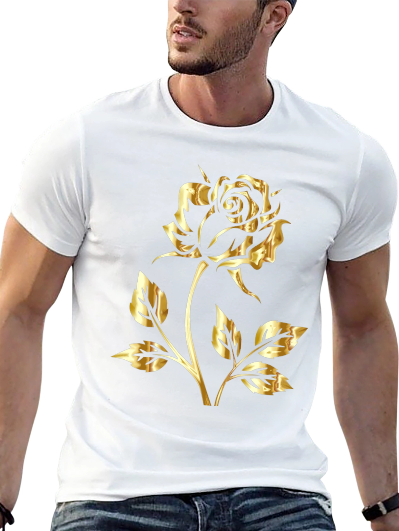 Golden Rose Graphic Black T-Shirt