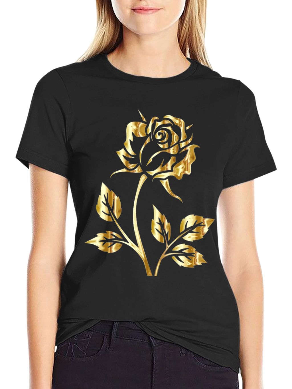 Golden Rose Graphic Black T-Shirt