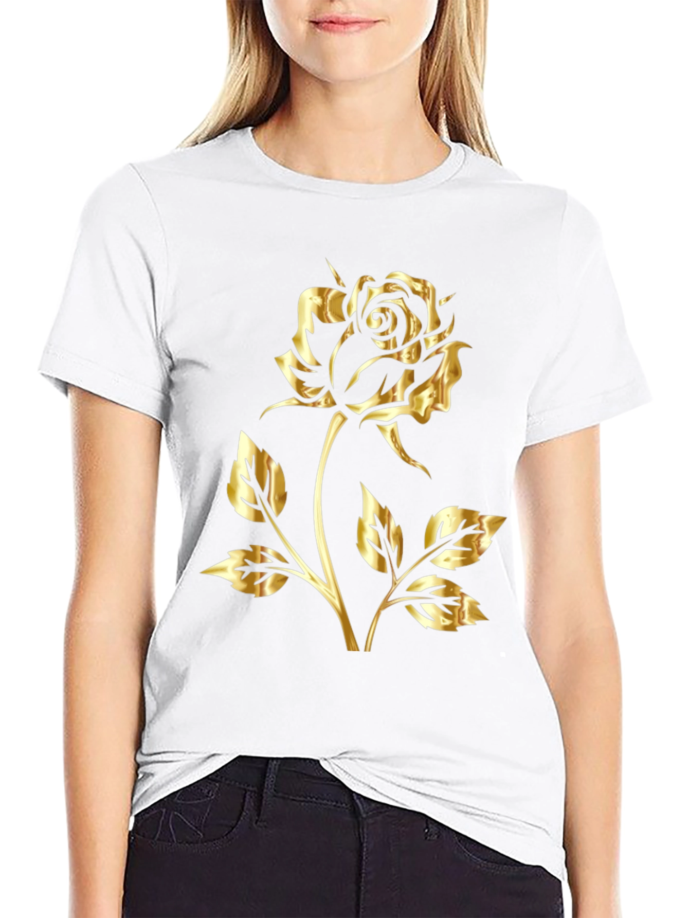 Golden Rose Graphic Black T-Shirt