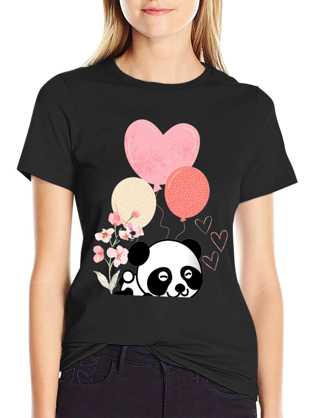 Cute Panda & Balloons Graphic Tee