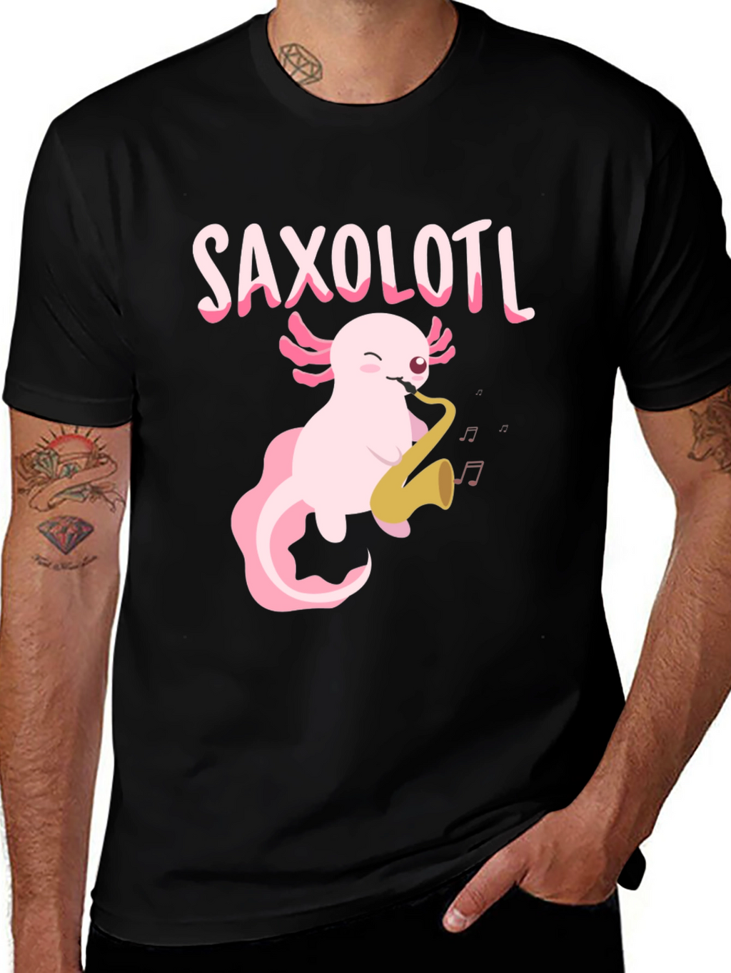 Saxolotl T-Shirt - Axolotl Playing Saxophone Tee