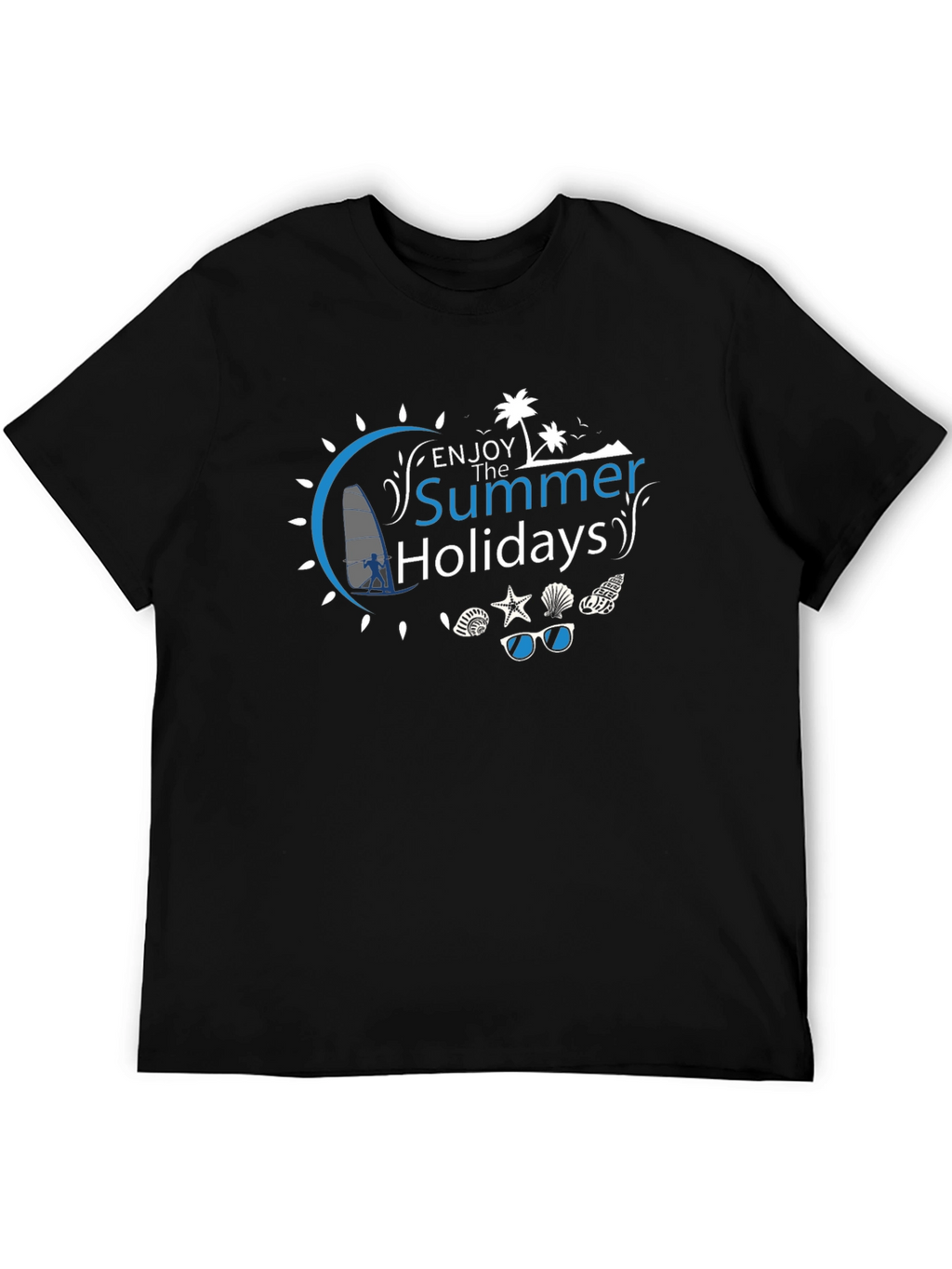 Summer Holiday Graphic Tee - Black Cotton T-Shirt