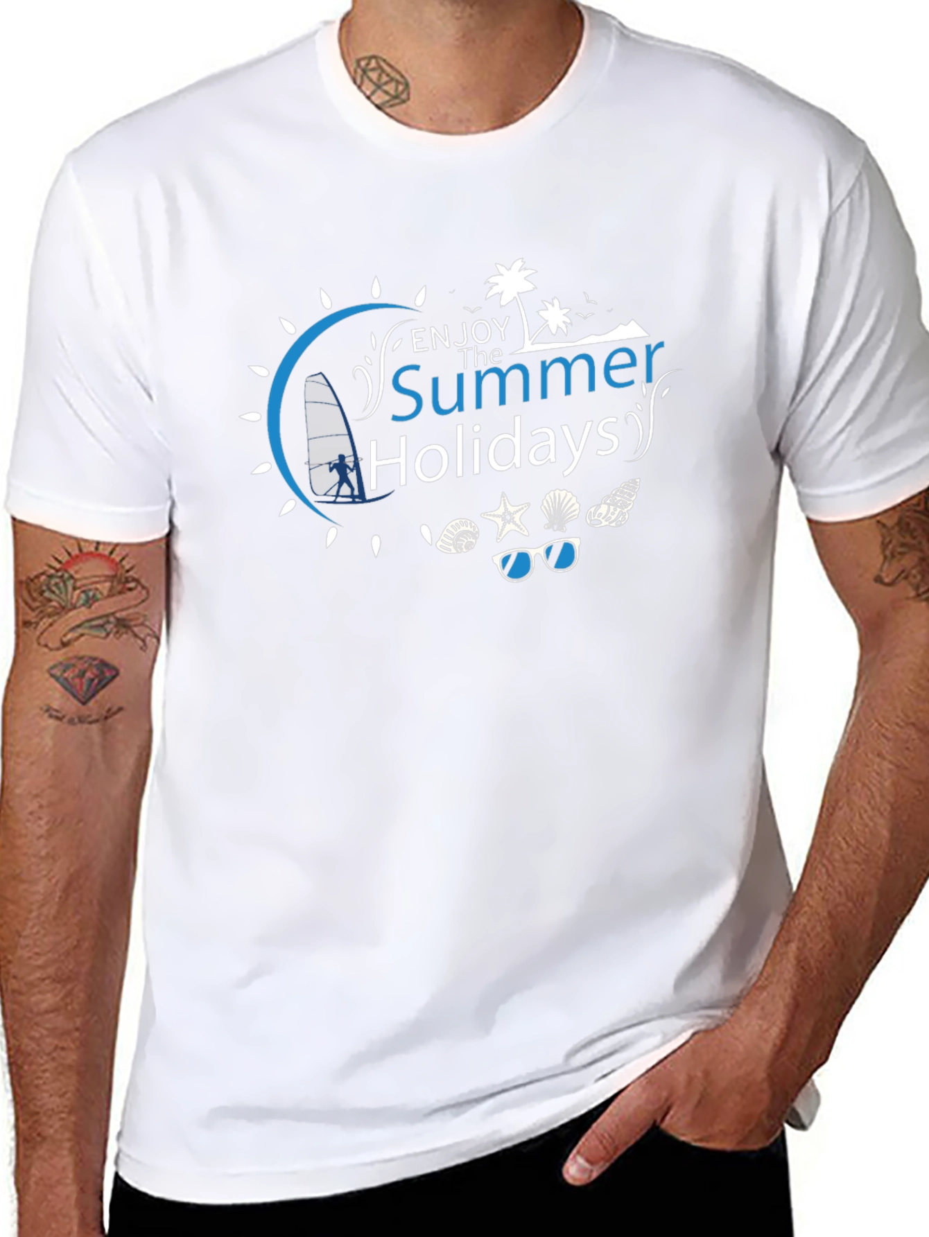 Summer Holiday Graphic Tee - Black Cotton T-Shirt