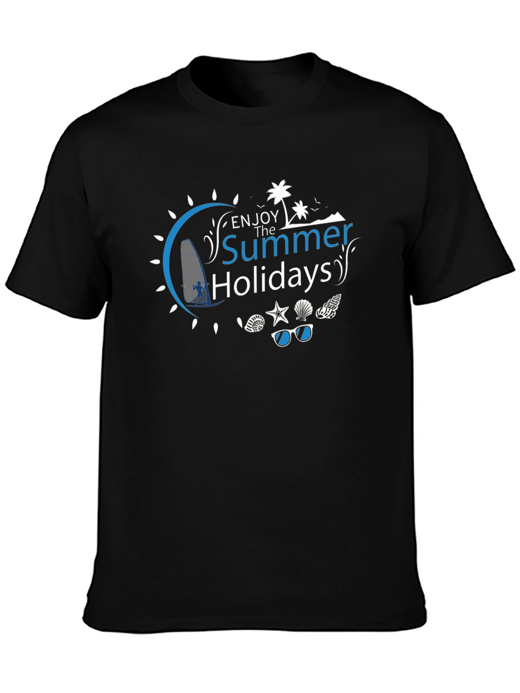 Summer Holiday Graphic Tee - Black Cotton T-Shirt