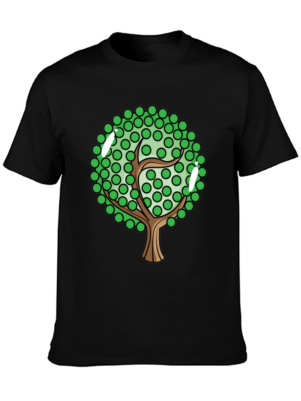 Cartoon Tree Graphic Tee - Black Cotton Blend