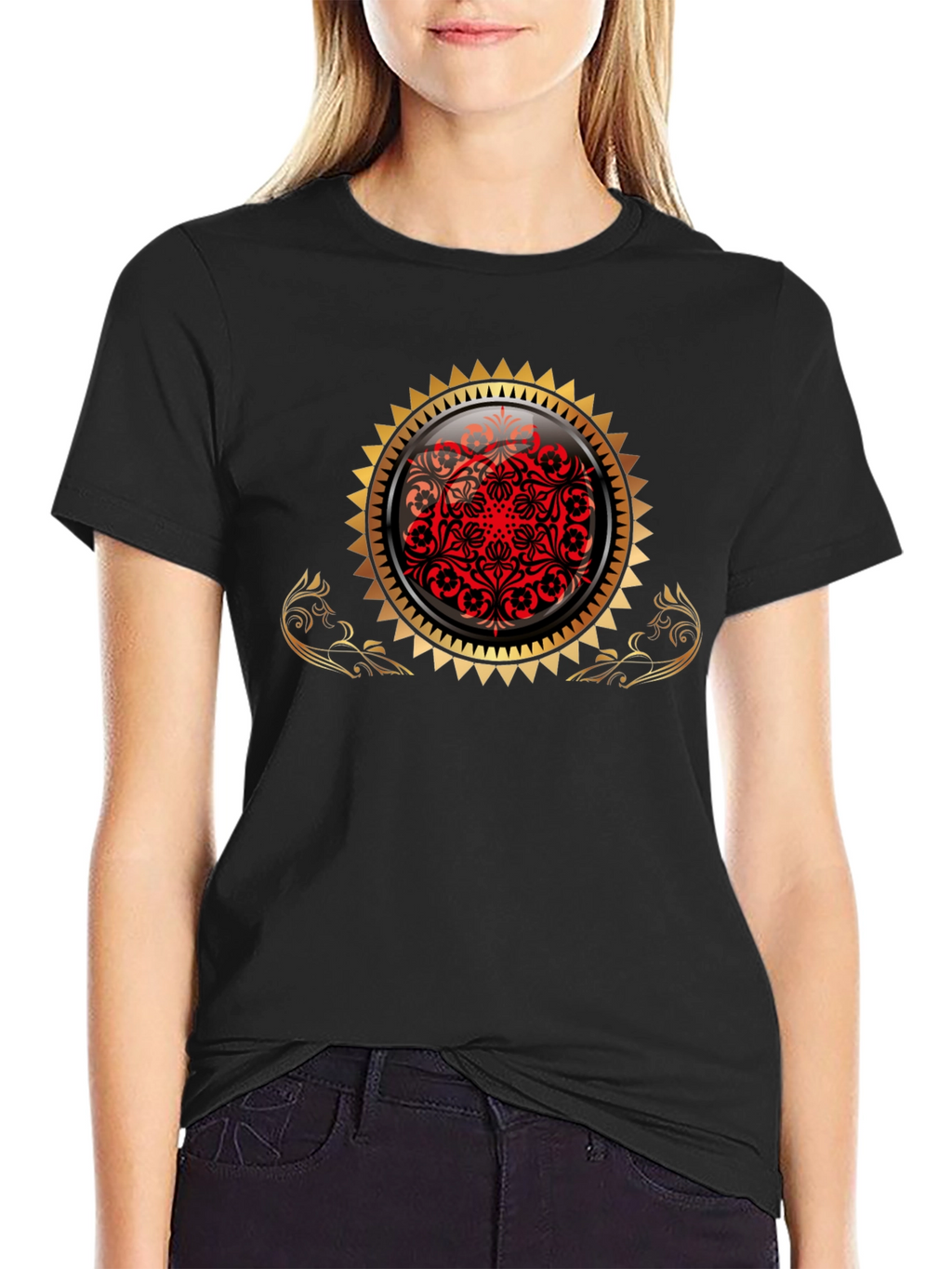 Stylish Black Tee with Ornamental Design